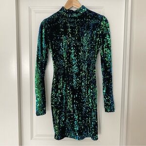 Rehab Green and Blue Sequin Mini Dress